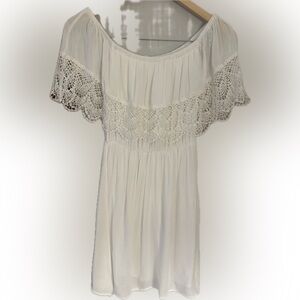 White Lace Off-Shoulder Mini Dress